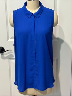 Women's Vince Camuto Blue Sleeveless Blouse Plus Size XXL pleated back